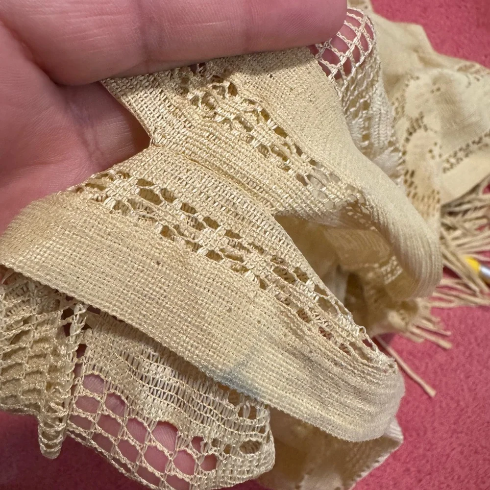 Light Yellow Lace Fringe Long-Sleeve Kimono Dress - Picture 8 of 12